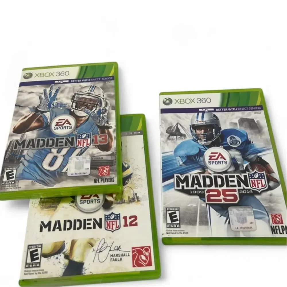 LOT OF 3 Microsoft Xbox 360 NFL Madden '12, '13, '25 Video Games
